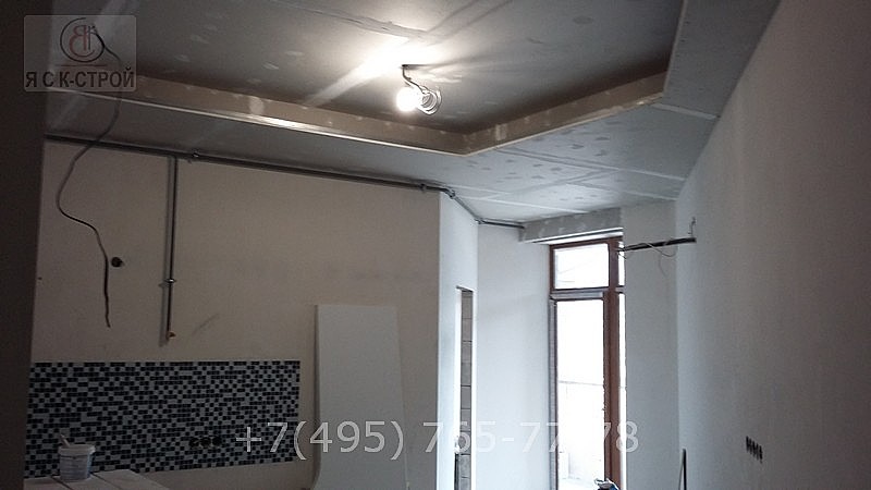 Ремонт квартиры смонтирован потолок парящий из ГКЛ